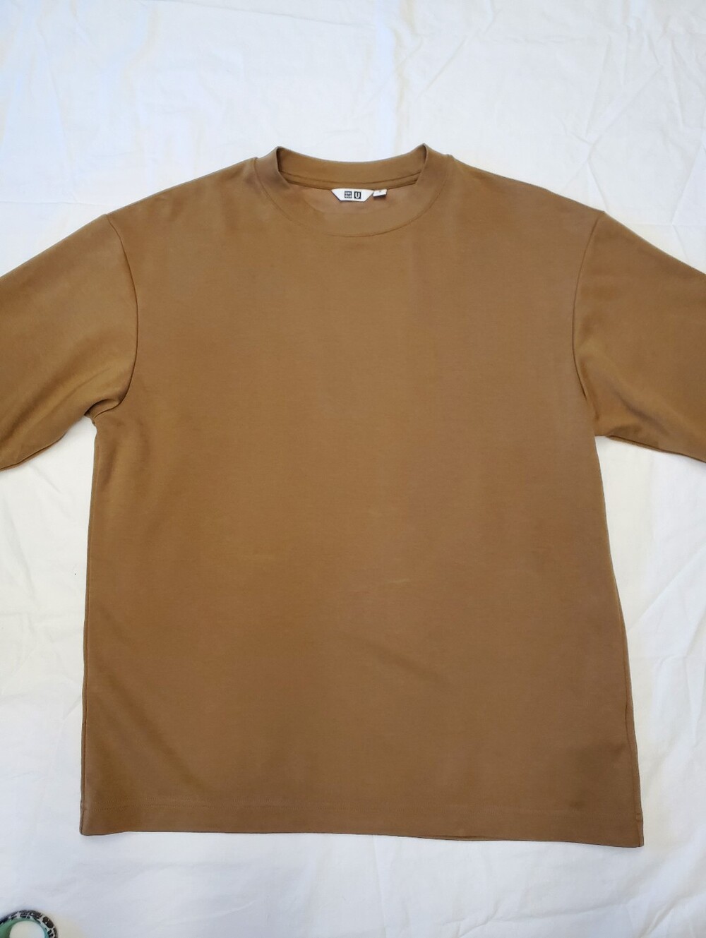 Uniqlo U AIRism Cotton Oversized Crew Neck Tee M Brown Boxy Drop Shoulder